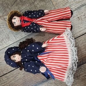 Vintage Wooden Clothes Pin Peg Doll Set Shelf Sitters Country USA America